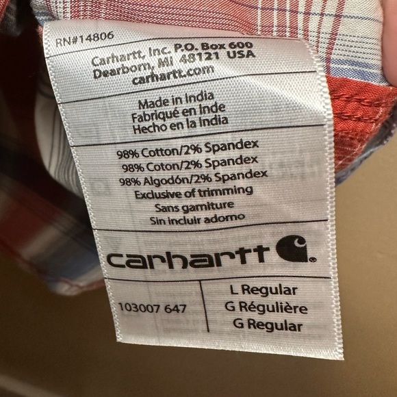Carhartt Men's Red & Blue Plaid Pearl Snap Western Short Sleeve Shirt Large - Picture 4 of 6